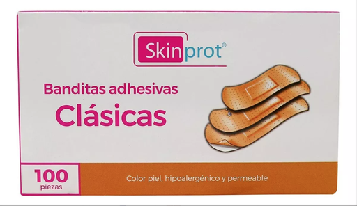 BANDITAS ADHESIVAS CLÁSICAS 19MM X 72MM, MARCA: SKINPROT, CAJA CON 100 PZ